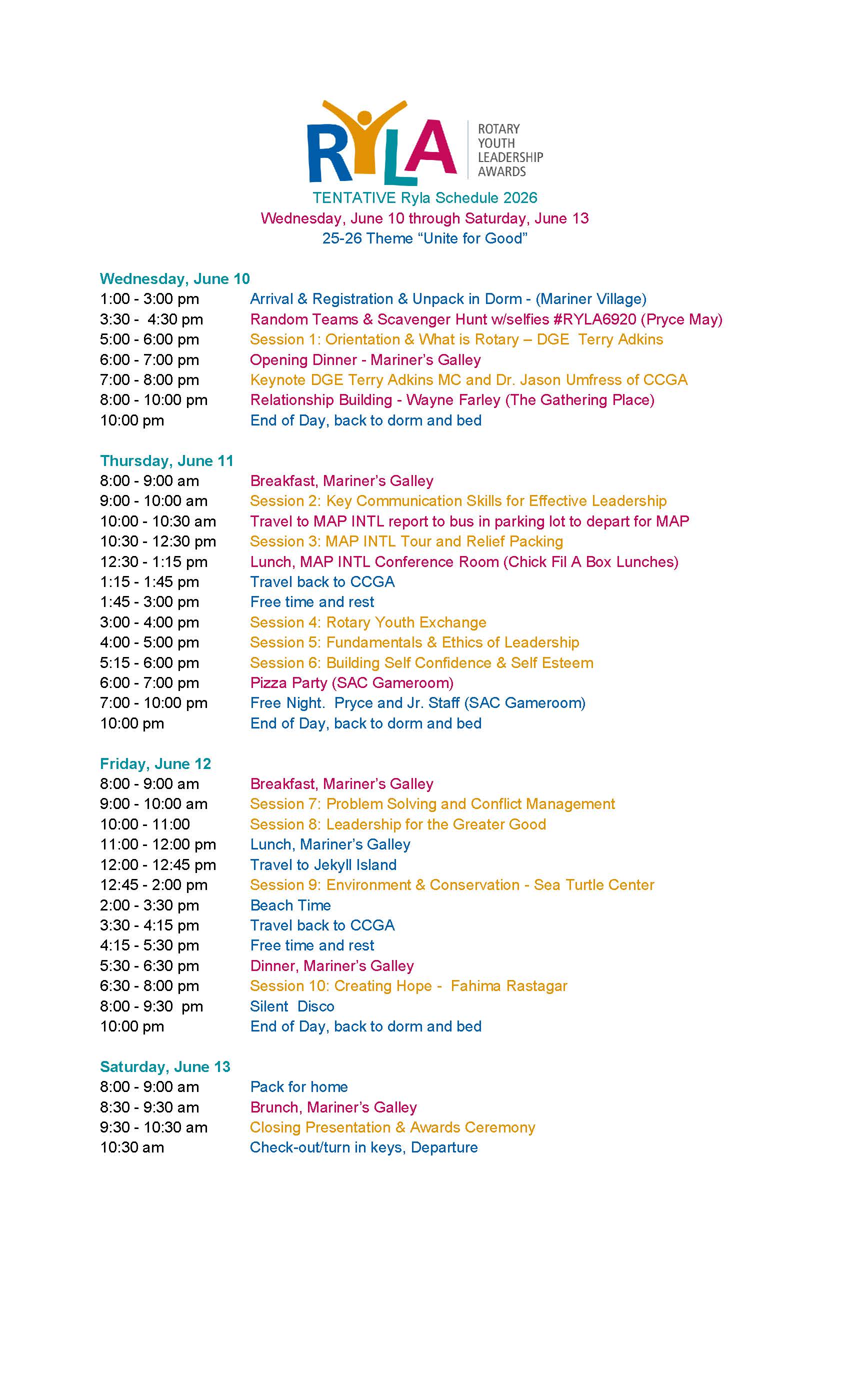 RYLA Schedule Tab